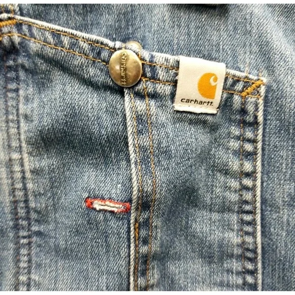 Carhartt Womens Denim Bib Overalls Medium Wash Workwear Style WR008 FBI 2XL - Picture 5 of 6